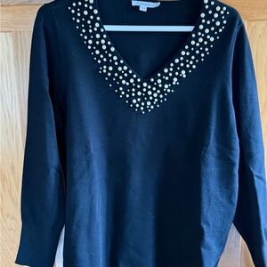 Chico's Black Knit Top with Beaded Neckline
